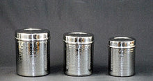 Load image into Gallery viewer, Set of 3 canisters, stainless steel, hammered, shinny
