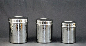 Set of 3 canisters, stainless steel, hammered, shinny