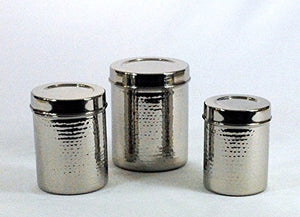 Set of 3 canisters, stainless steel, hammered, shinny