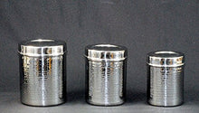 Load image into Gallery viewer, Set of 3 canisters, stainless steel, hammered, shinny
