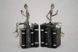 Bookend Pair, lady 12" height silver and black